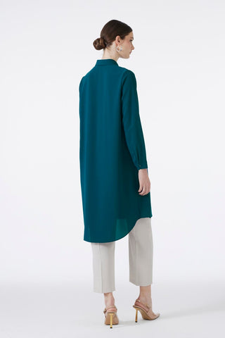 Zuhre Indigo Tunic with Hidden Button Detail T-0767