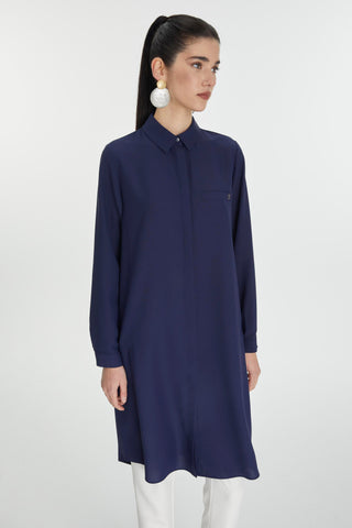 Zühre Gizli Düğme Detaylı Lacivert Tunik T-0767