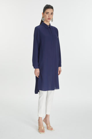 Zühre Gizli Düğme Detaylı Lacivert Tunik T-0767