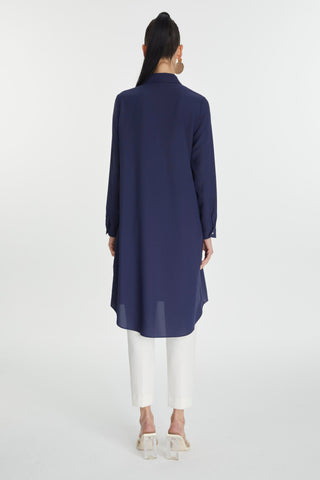 Zühre Gizli Düğme Detaylı Lacivert Tunik T-0767