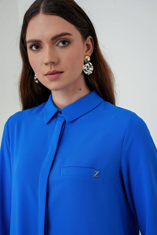 Zühre Gizli Düğme Detaylı Saks Tunik T-0767