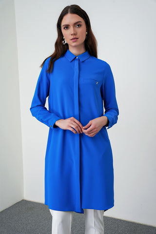 Zühre Gizli Düğme Detaylı Saks Tunik T-0767