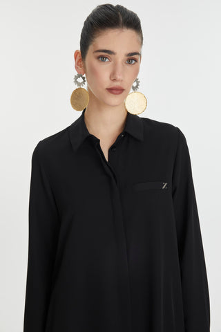 Zühre Gizli Düğme Detaylı Siyah Tunik T-0767