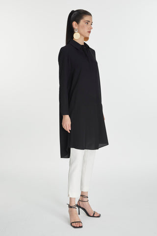 Zühre Gizli Düğme Detaylı Siyah Tunik T-0767