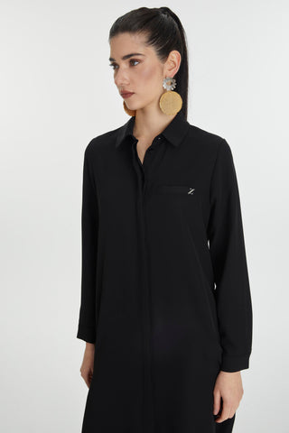 Zühre Gizli Düğme Detaylı Siyah Tunik T-0767