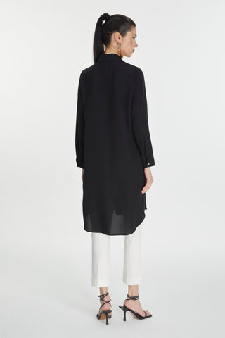 Zuhre Hidden Button Detail Black Tunic T-0767