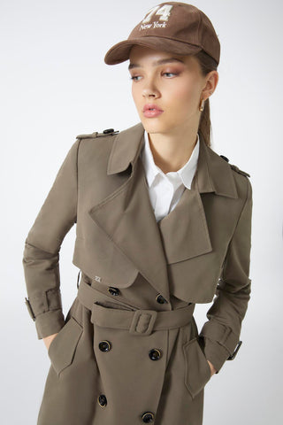 Khaki Trench Coat with Jacket Collar and Sleeve Details 12667