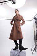 Brown Trench Coat with Jacket Collar and Sleeve Details 12667