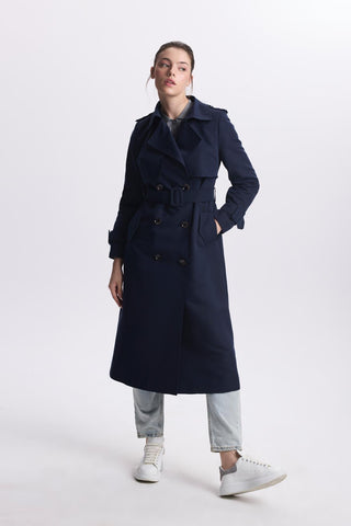 Navy Trench Coat with Jacket Collar and Sleeve Details 12667