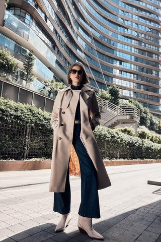 Camel Trench Coat with Jacket Collar and Sleeve Details 12667