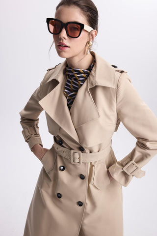 Camel Trench Coat with Jacket Collar and Sleeve Details 12667