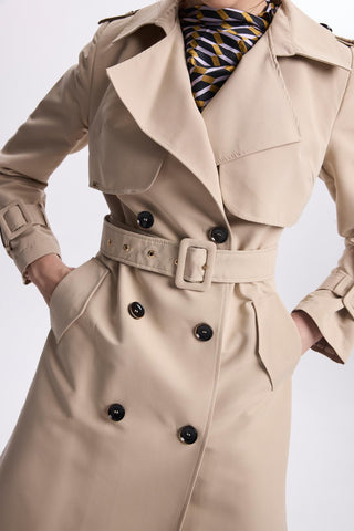 Camel Trench Coat with Jacket Collar and Sleeve Details 12667