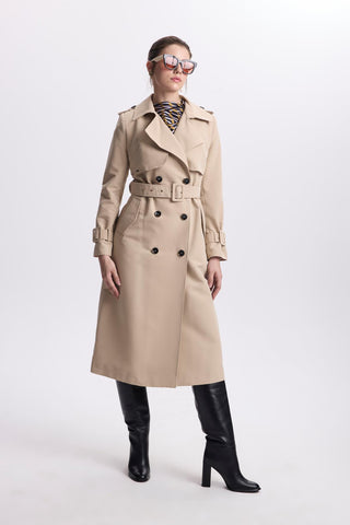 Camel Trench Coat with Jacket Collar and Sleeve Details 12667