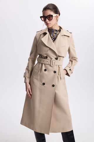Camel Trench Coat with Jacket Collar and Sleeve Details 12667