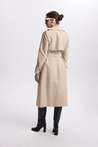 Camel Trench Coat with Jacket Collar and Sleeve Details 12667
