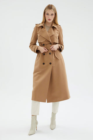 Ceket Yaka Kol Detaylı Vizon Trençkot 12667