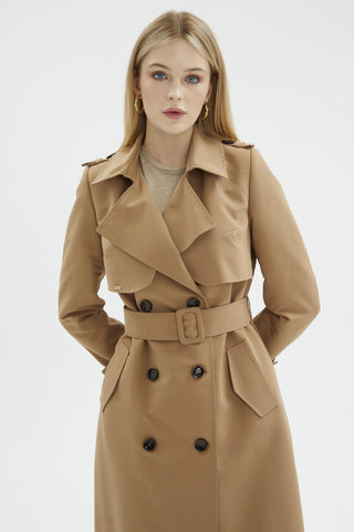 Ceket Yaka Kol Detaylı Vizon Trençkot 12667