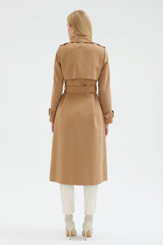 Ceket Yaka Kol Detaylı Vizon Trençkot 12667