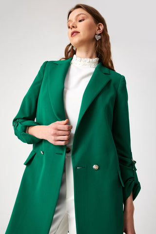 Cep Detaylı Uzun Yeşil Ceket 0002