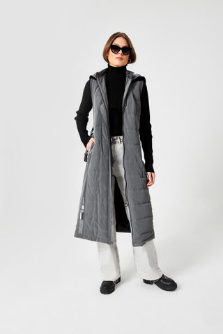 Kapüşonlu Uzun Füme Yelek 0051