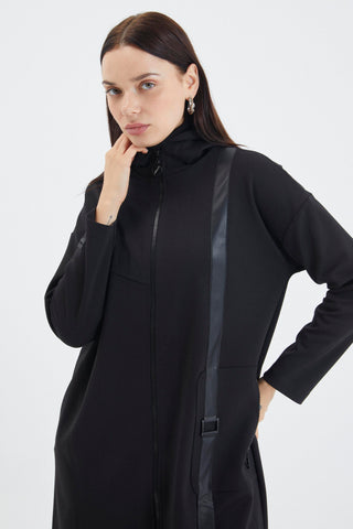 Hooded Stand-Up Collar Sportswear Sweatshirt Black 0131