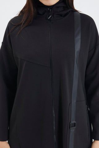 Hooded Stand-Up Collar Sportswear Sweatshirt Black 0131