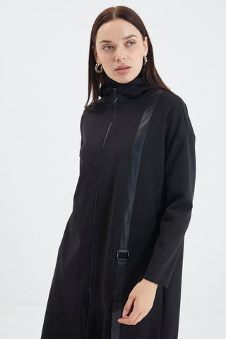 Hooded Stand-Up Collar Sportswear Sweatshirt Black 0131