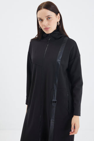 Hooded Stand-Up Collar Sportswear Sweatshirt Black 0131