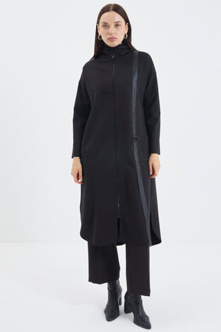 Hooded Stand-Up Collar Sportswear Sweatshirt Black 0131
