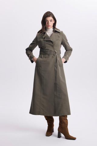 Zincir Ve Kemer Detaylı Haki Trençkot 12615