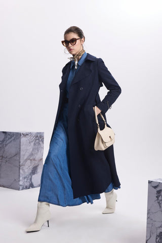 Zincir Ve Kemer Detaylı Lacivert Trençkot 12615