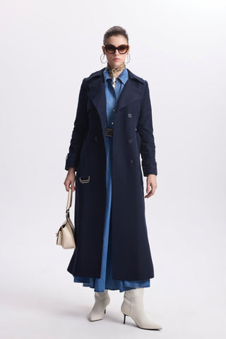 Zincir Ve Kemer Detaylı Lacivert Trençkot 12615