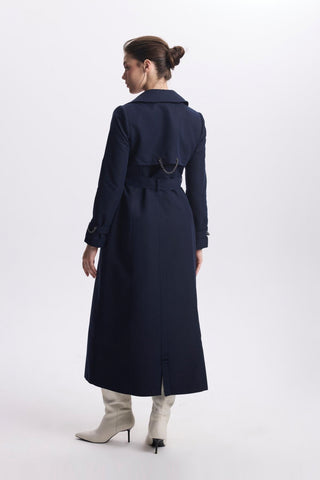 Zincir Ve Kemer Detaylı Lacivert Trençkot 12615