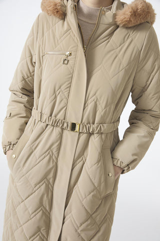 Kürk Detaylı Kapüşonlu Uzun Şişme