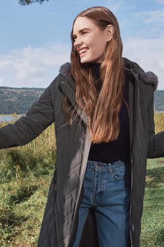 Kürk Detaylı Kapüşonlu Uzun Şişme