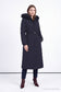 Fur-Detailed Hooded Long Padded Navy Blue Jacket 12765