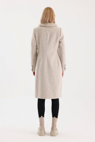 Kürk Yaka Cep Detaylı Kaşe Kaban Bej Kaban 13092