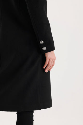 Kürk Yaka Cep Detaylı Kaşe Kaban Siyah Kaban 13092