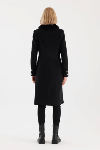 Kürk Yaka Cep Detaylı Kaşe Kaban Siyah Kaban 13092