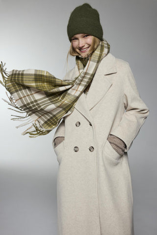 Kruvaze Yaka Cep Detaylı Kaşe Kaban