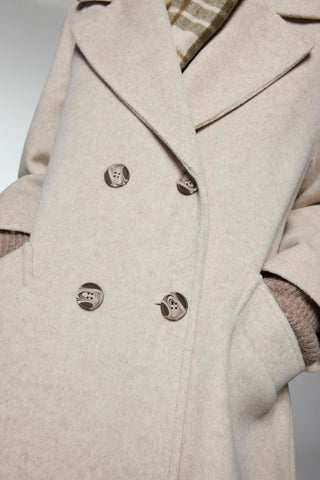 Kruvaze Yaka Cep Detaylı Kaşe Kaban Bej Kaban 13300