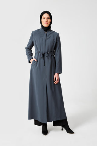 Dik Yaka Bel Bağlamalı Pardesü Antrasit Pardesü 13400