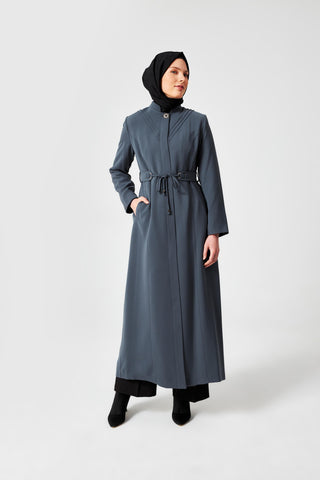 Dik Yaka Bel Bağlamalı Pardesü Antrasit Pardesü 13400