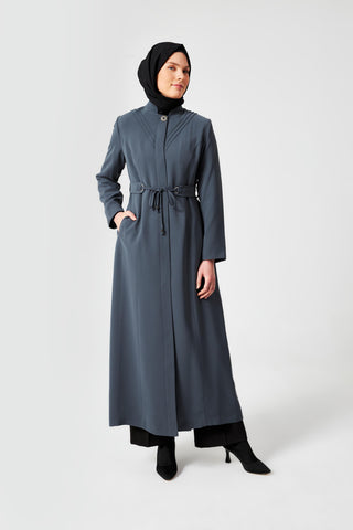Dik Yaka Bel Bağlamalı Pardesü Antrasit Pardesü 13400