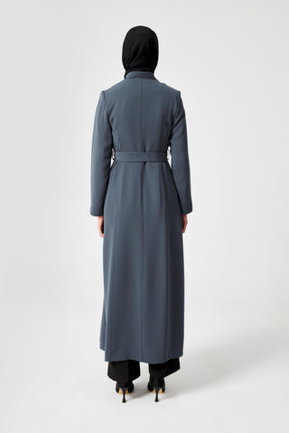 Dik Yaka Bel Bağlamalı Pardesü Antrasit Pardesü 13400