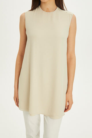 Crew Neck Sleeveless Undershirt Beige Tunic 0002