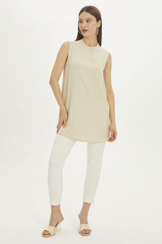 Crew Neck Sleeveless Undershirt Beige Tunic 0002