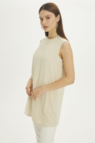 Crew Neck Sleeveless Undershirt Beige Tunic 0002