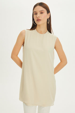Crew Neck Sleeveless Undershirt Beige Tunic 0002