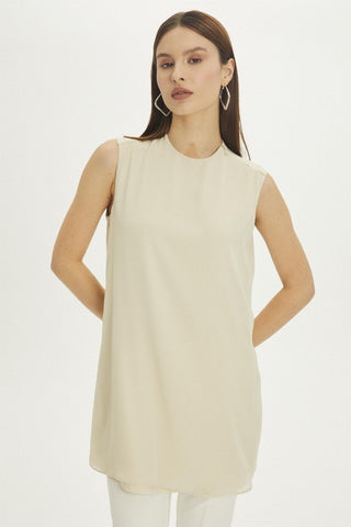 Crew Neck Sleeveless Undershirt Beige Tunic 0002